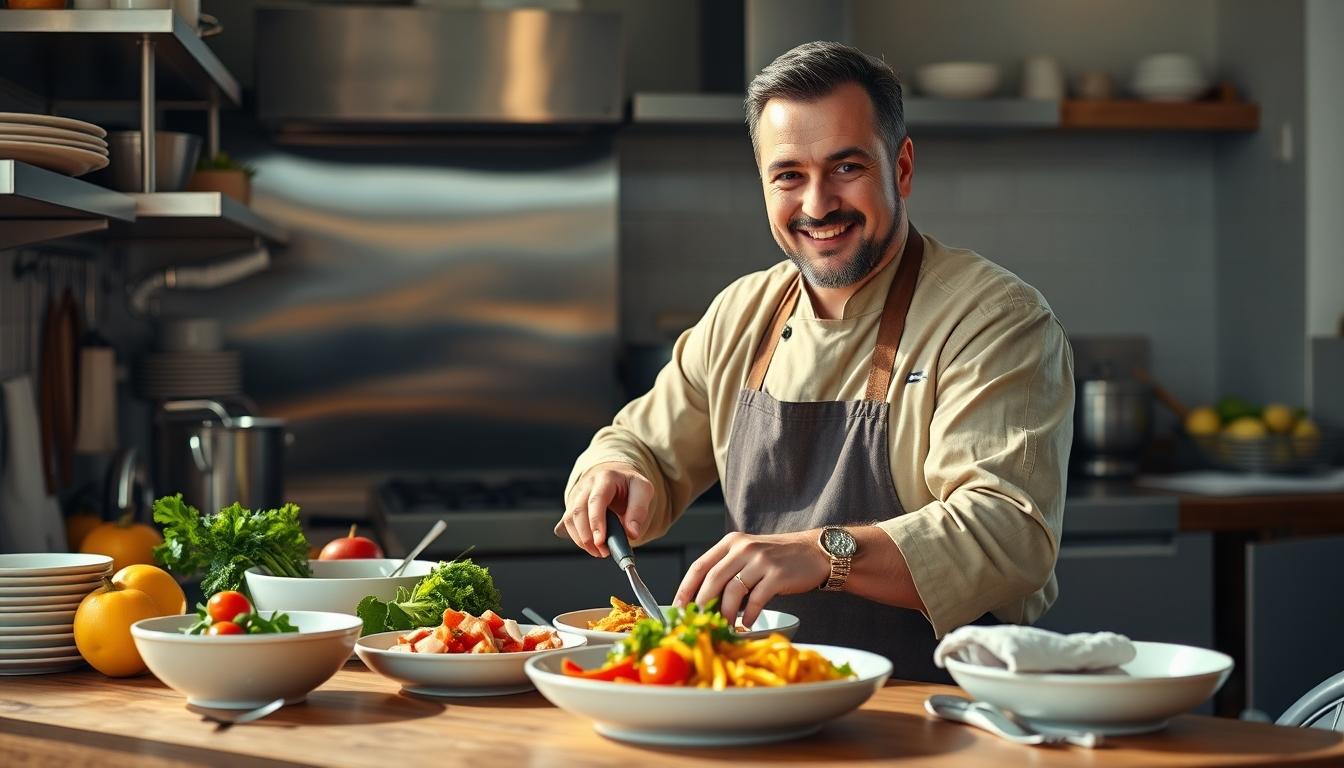 Balanced healthy meal prepared in a home kitchen